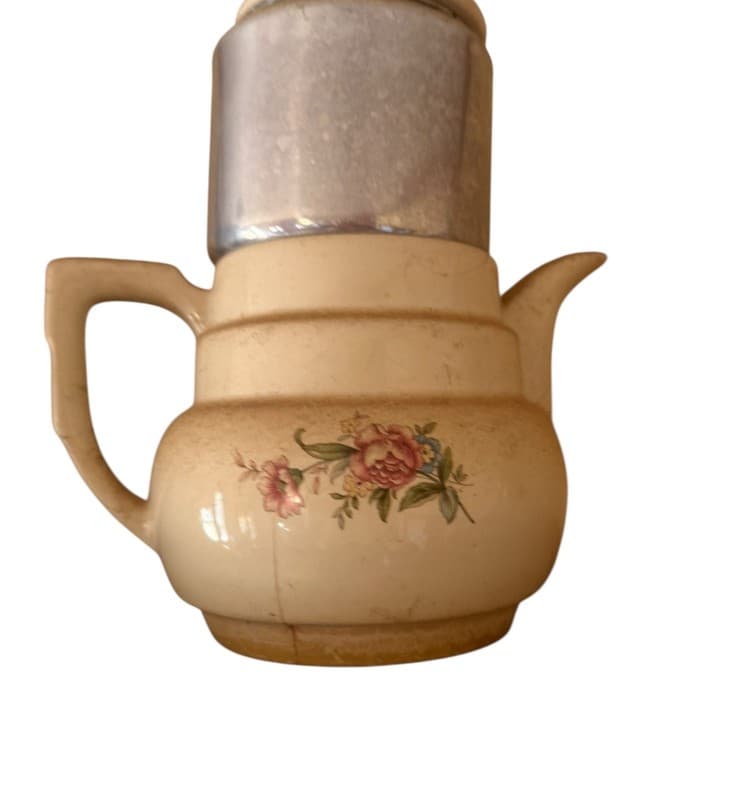 Vintage Ceramic Dripolator Coffee Pot w Aluminum Insert Floral MCM - Thumbnail 2
