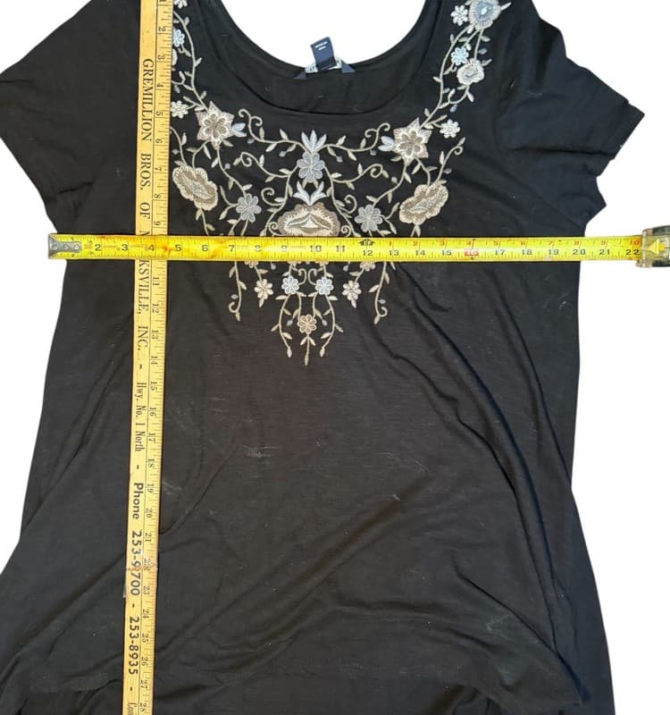 Terre Bleue Women’s Black Embroidered Tunic Top Size M Asymmetrical Hem - Thumbnail 6