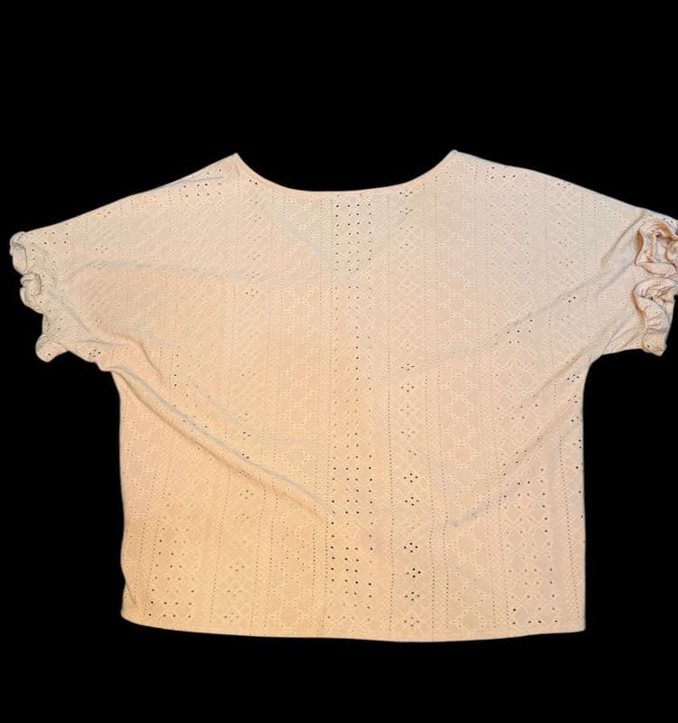 W5 Women’s Eyelet Lace Tie Front Crop Top V-Neck Cream Size M - Thumbnail 2