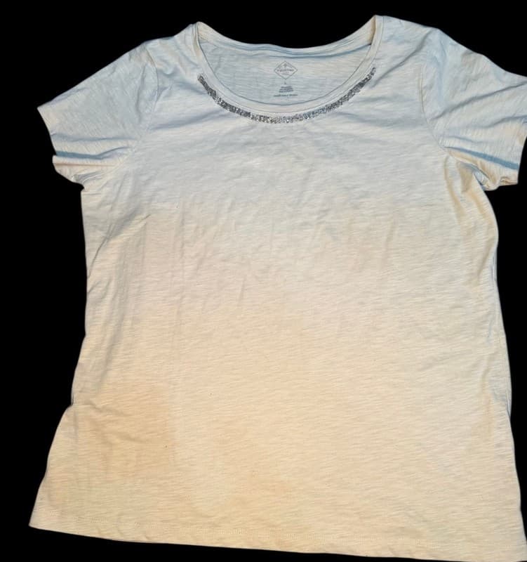 St. John’s Women’s Large Cream Short Sleeve Scoop Neck Embellished Top - Image 1