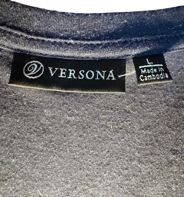 VersoNA Women’s Navy Blue Metallic Fleck Knit Top Short Sleeve Size Large - Thumbnail 3