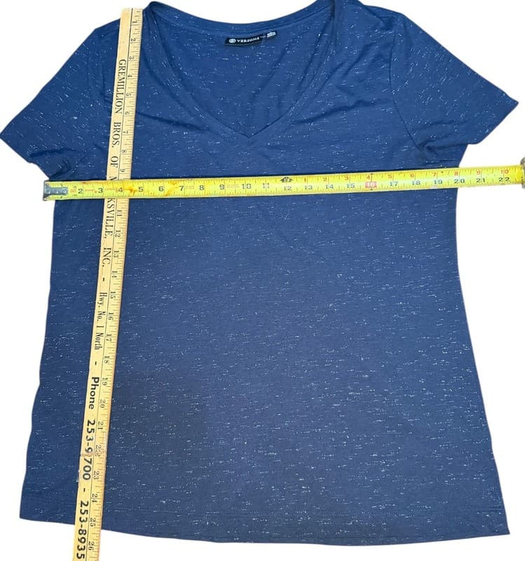 VersoNA Women’s Navy Blue Metallic Fleck Knit Top Short Sleeve Size Large - Thumbnail 4