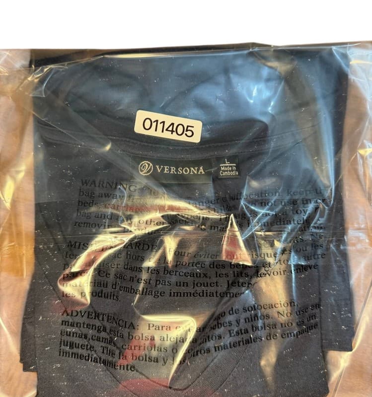 VersoNA Women’s Navy Blue Metallic Fleck Knit Top Short Sleeve Size Large - Thumbnail 5