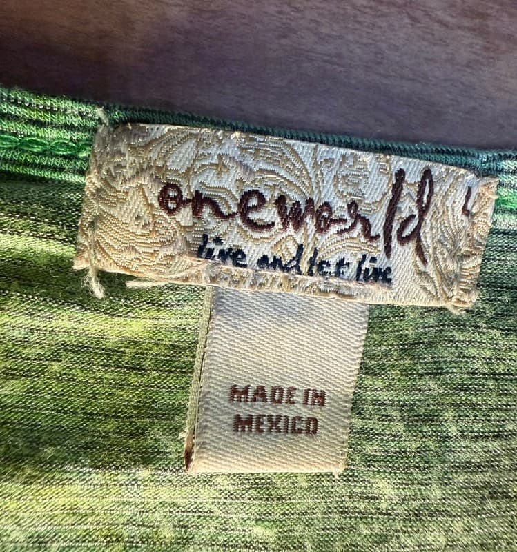 One World Women’s Large Green Tie Dye Short Sleeve Scoop Neck Boho Top - Thumbnail 3