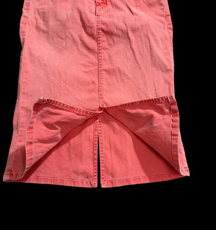 Level 99 Coral Pink Denim Pencil Skirt Women’s Long Jean Skirt Front Slit - Thumbnail 3