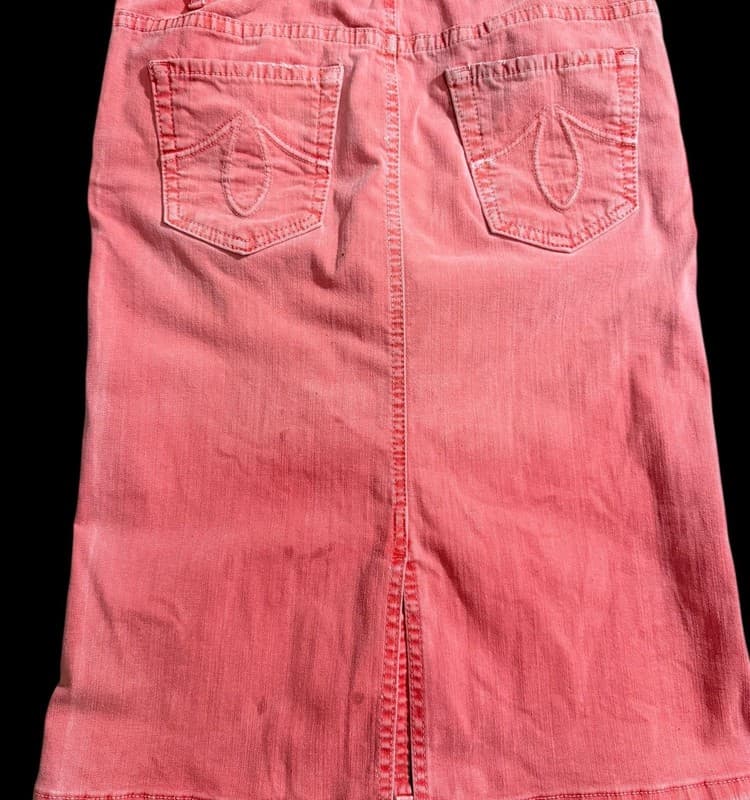 Level 99 Coral Pink Denim Pencil Skirt Women’s Long Jean Skirt Front Slit - Thumbnail 2