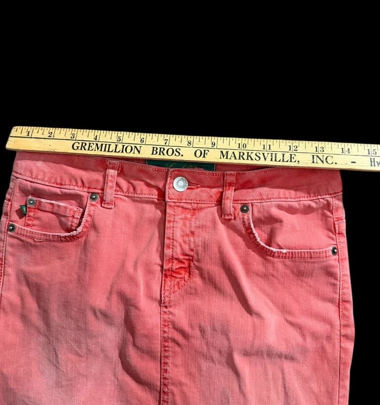 Level 99 Coral Pink Denim Pencil Skirt Women’s Long Jean Skirt Front Slit - Thumbnail 9