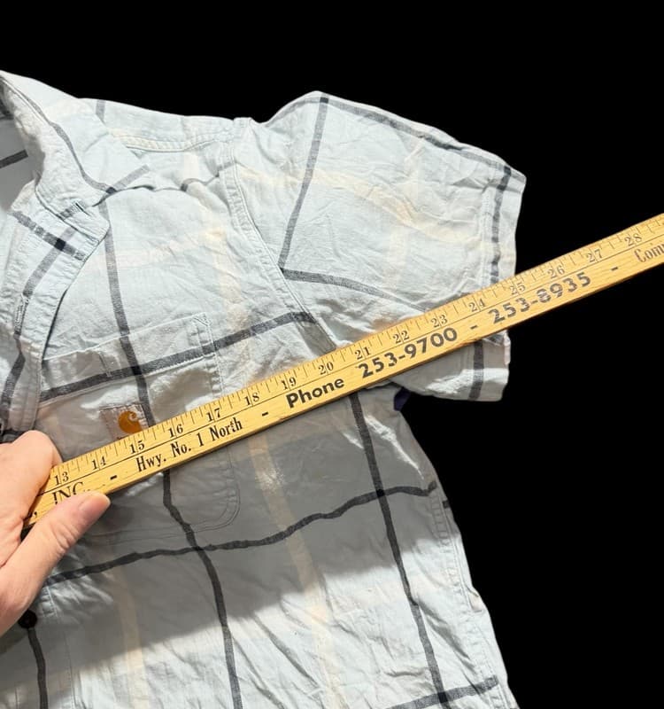 Carhartt Men's Blue Plaid Button Up Short Sleeve Shirt - Thumbnail 5