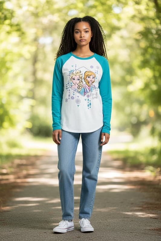 Disney Frozen Elsa and Anna Long Sleeve Graphic T-Shirt - Thumbnail 2