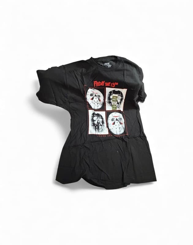 Friday The 13th Jason Hockey Mask Horror Slasher Black T-Shirt - Image 1