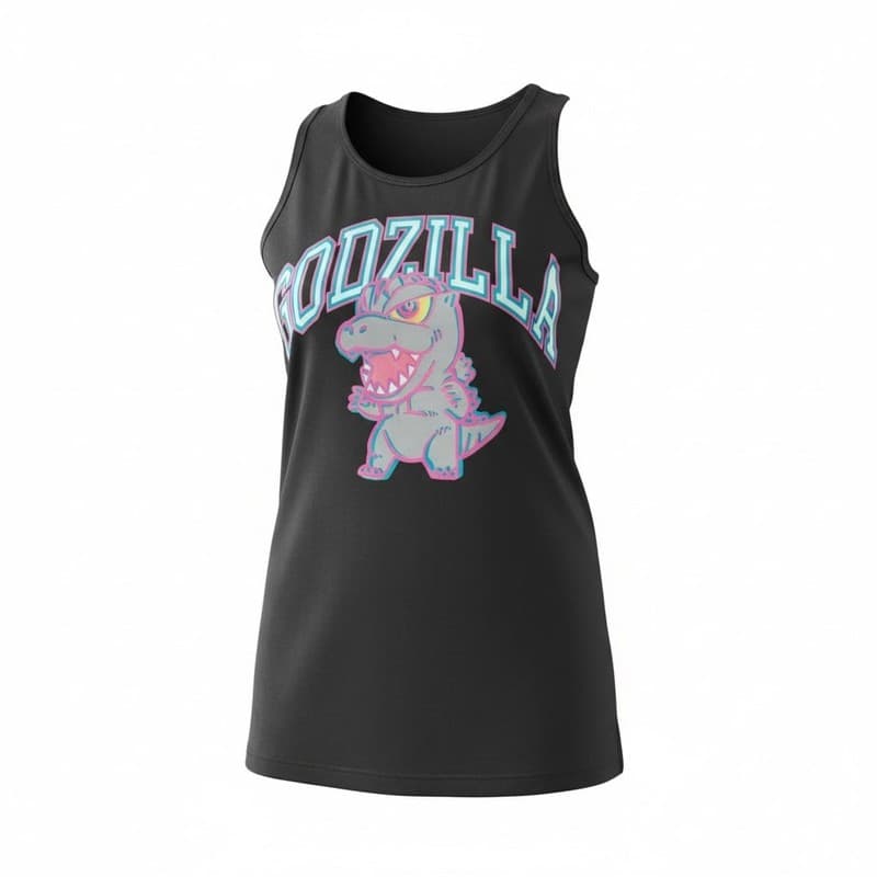 Chibi Godzilla Kawaii Graphic Design Tank Top - Thumbnail 2