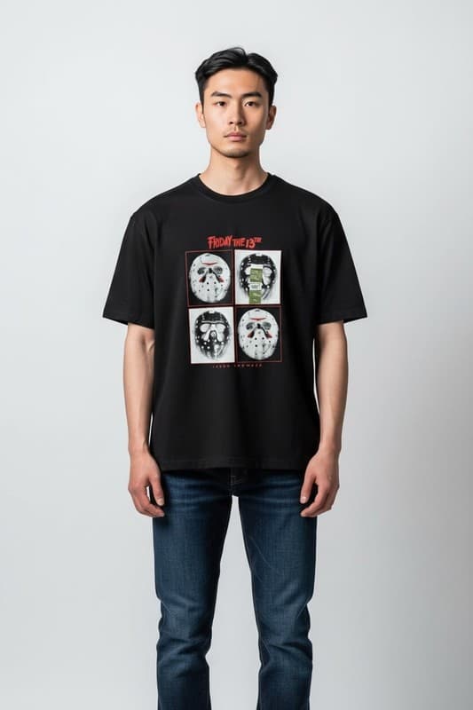 Friday The 13th Jason Hockey Mask Horror Slasher Black T-Shirt - Thumbnail 2