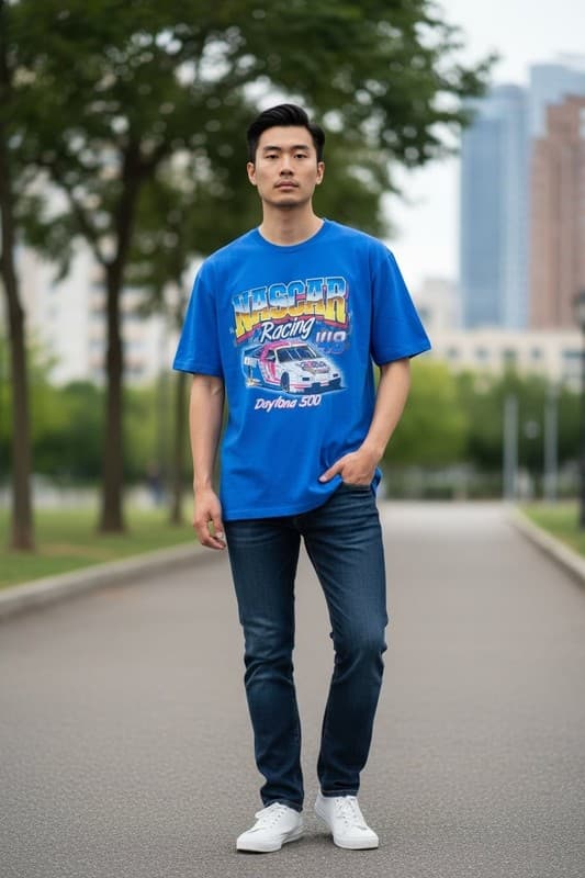 NASCAR Racing '48 Daytona 500 Graphic Tee T-Shirt Blue Men's Size M - Thumbnail 2