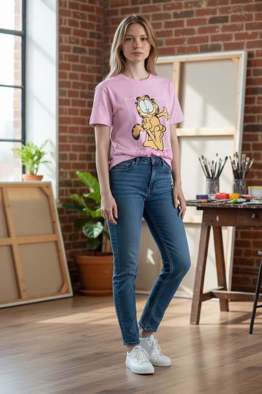 Garfield Square Crew Neck Short Sleeve Graphic T-Shirt - Thumbnail 2