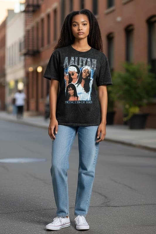 Aaliyah Princess of R&B Black Graphic T-Shirt - Thumbnail 2