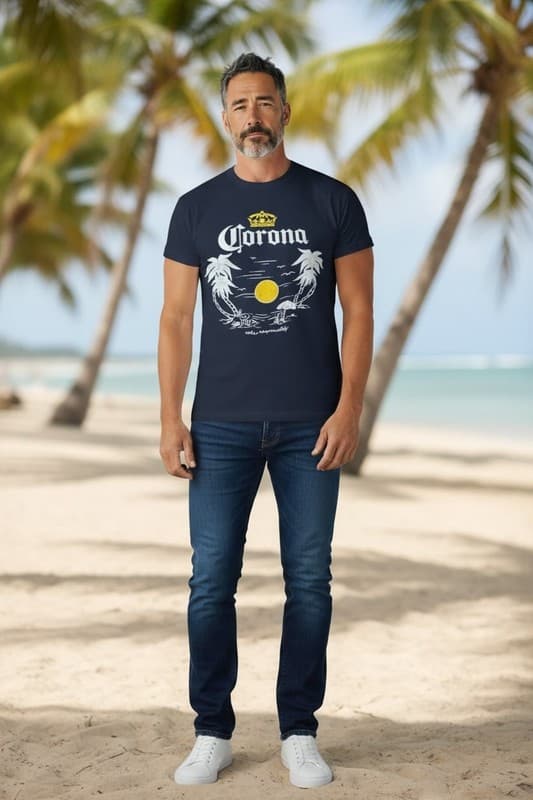 Corona Extra Navy Palm Tree Beach Classic Logo Men's Vintage T-Shirt - Thumbnail 2