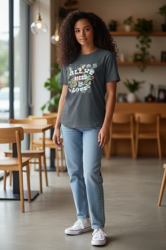 Vintage Floral Graphic T-Shirt Wildflower Love is All You Need - Thumbnail 2