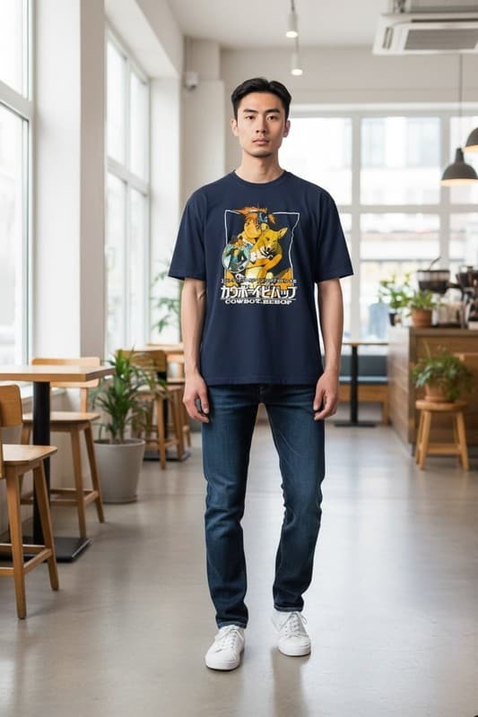 Cowboy Bebop T Shirt Men's Blue Short Sleeve Graphic Anime Japanese - Thumbnail 2