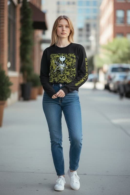 Disney The Nightmare Before Christmas Jack Skellington Faces Long Sleeve Shirt - Thumbnail 3