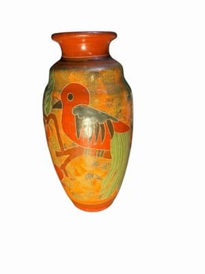 Vintage Tonala Mexican Burnished Pottery Bird Vase 8.5” Folk Art - Thumbnail 3