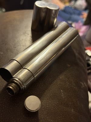 Vintage Chrome Cigar Holder & 1–2oz Mini Flask Combo Tube - Thumbnail 5