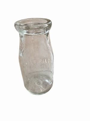 Vintage Glass Milk Bottle Embossed Dairy Half Pint Pint Bottle - Image 1