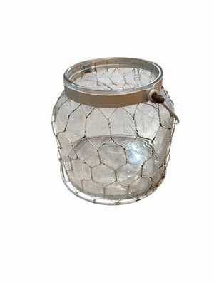 Clear Glass Jar Encased in Wire Mesh, Rustic Country Decor, Flower Vase - Image 1