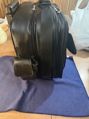 Black Leather Rolling Wheeled Laptop Briefcase Mobile Office Pilot Case - Thumbnail 13