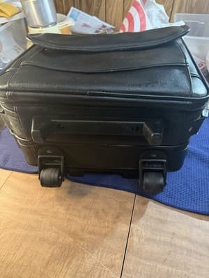 Black Leather Rolling Wheeled Laptop Briefcase Mobile Office Pilot Case - Thumbnail 15