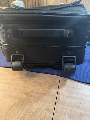 Black Leather Rolling Wheeled Laptop Briefcase Mobile Office Pilot Case - Thumbnail 16