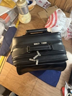 Black Leather Rolling Wheeled Laptop Briefcase Mobile Office Pilot Case - Thumbnail 12