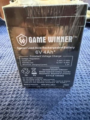 Game Winner 6V 4Ah Sealed Lead Acid Rechargeable Feeder Battery Style 165666 NEW - Thumbnail 2