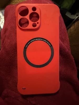 iPhone 16 Pro Max Red Magnetic Case w Card Holder Silicone Cover - Image 1