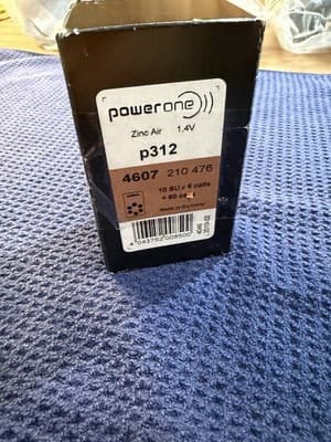 Power One Zinc Air Hearing Aid Battery Size P312 Box of 52 1.4V Exp. date 03/22 - Image 1