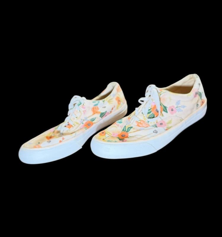 Keds Floral Sneakers Women’s Size 10 Cream Canvas Lace-Up Shoes Spring Garden - Thumbnail 2