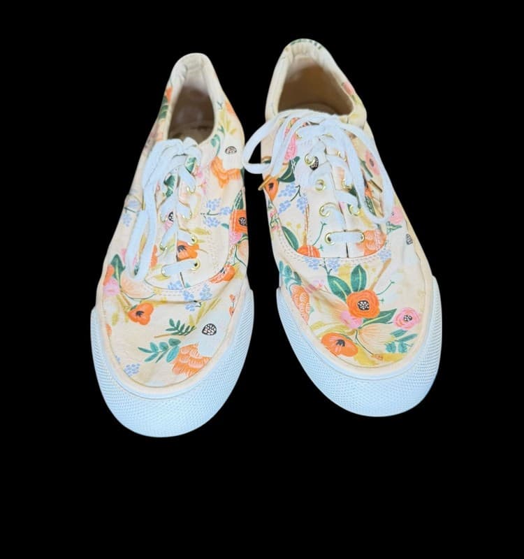 Keds Floral Sneakers Women’s Size 10 Cream Canvas Lace-Up Shoes Spring Garden - Thumbnail 3