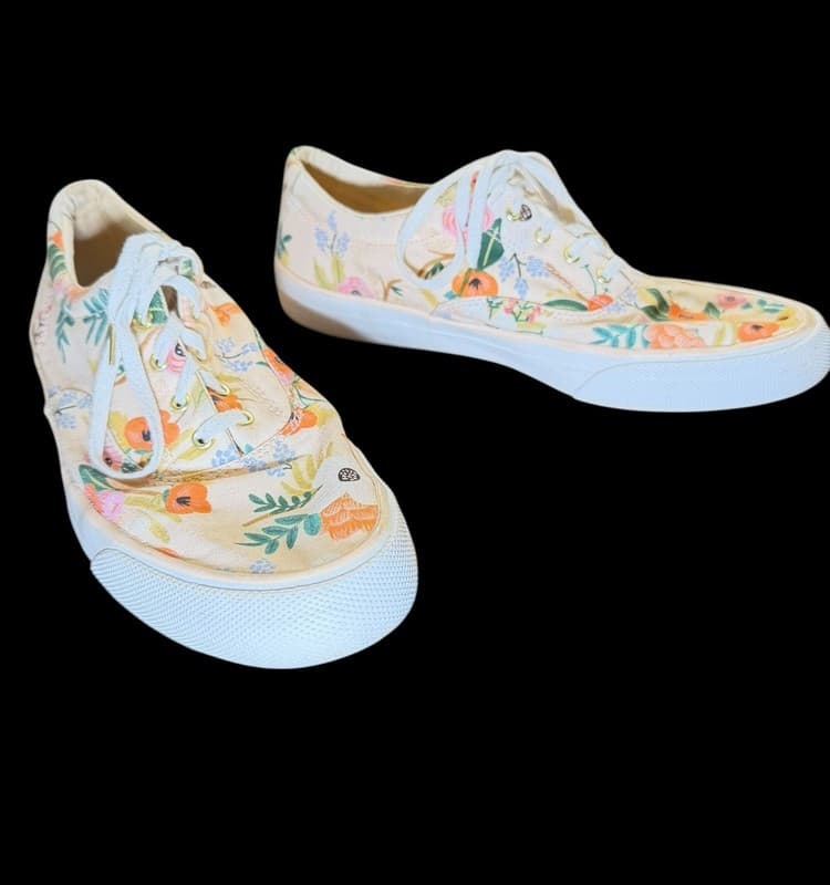 Keds Floral Sneakers Women’s Size 10 Cream Canvas Lace-Up Shoes Spring Garden - Image 1