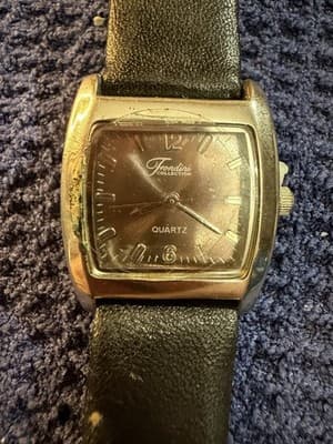 Frondini Collection Quartz Watch Black Dial Tonneau Gold Tone Leather Strap - Thumbnail 2