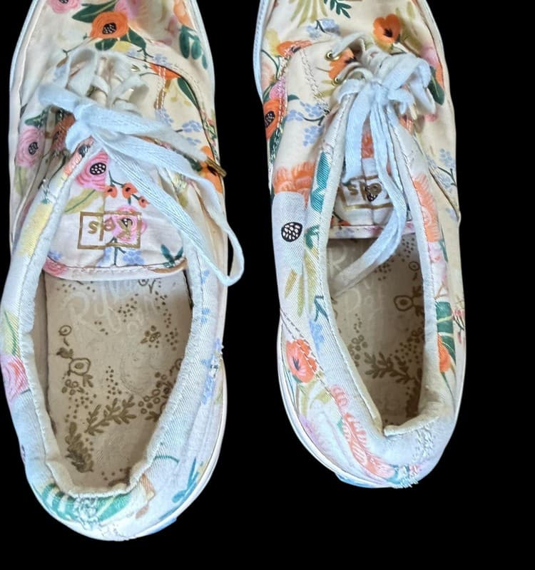 Keds Floral Sneakers Women’s Size 10 Cream Canvas Lace-Up Shoes Spring Garden - Thumbnail 5