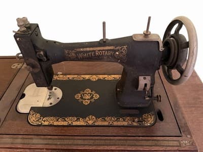 Antique White Rotary Sewing Machine Electric Treadle Cabinet w Manual - Thumbnail 5