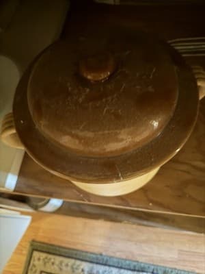 Vintage Stoneware Bean Pot Crock with Brown Drip Glaze Lid - Thumbnail 2