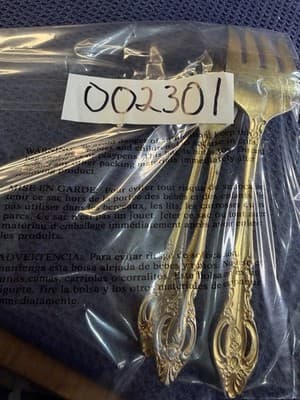 Estia Baroque Gold Plated Forks 3pc Korea GP Pierced Rose Salad Cold Meat Fork - Thumbnail 3