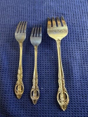 Estia Baroque Gold Plated Forks 3pc Korea GP Pierced Rose Salad Cold Meat Fork - Thumbnail 2