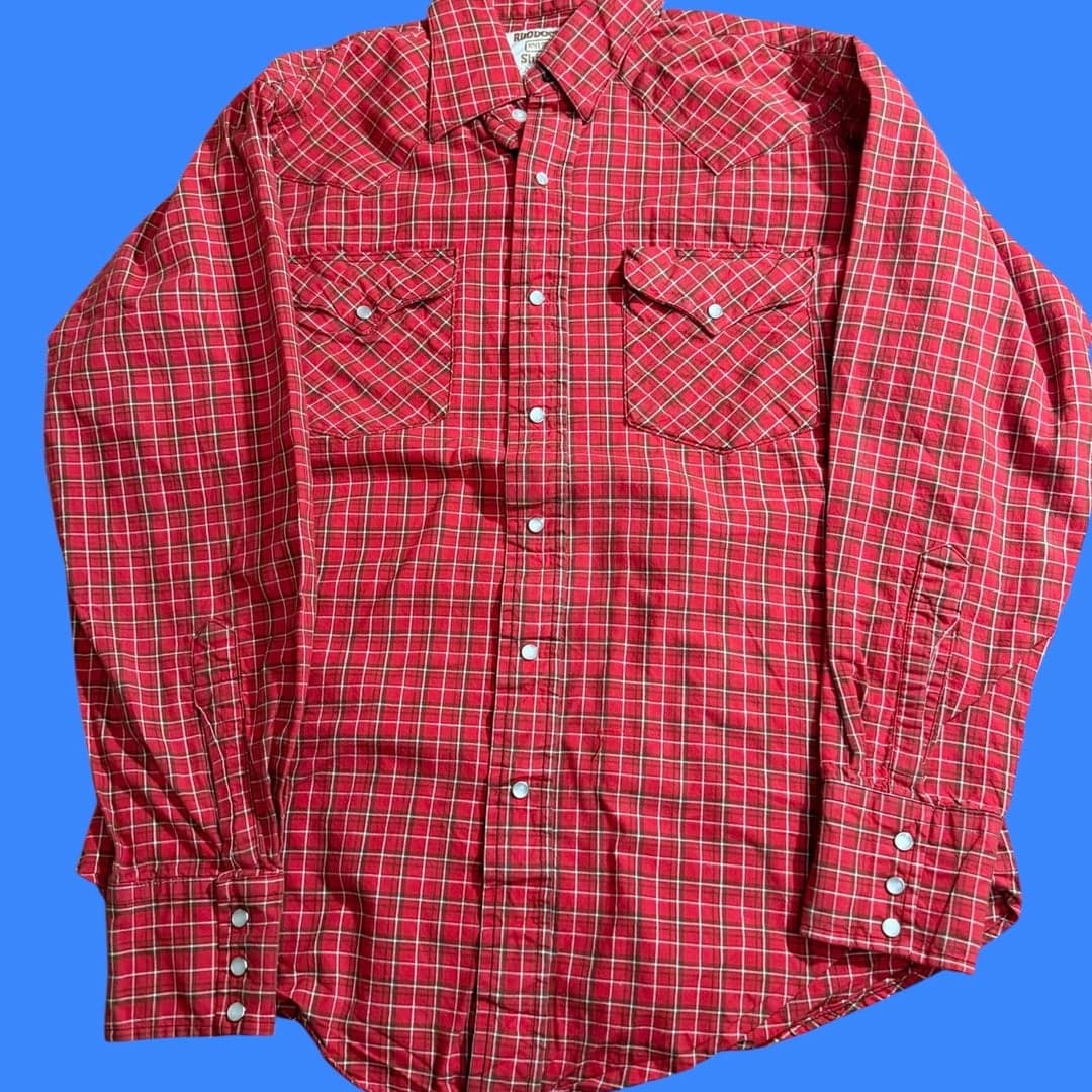 Vintage 80s Ruddock Red Plaid Western Pearl Snap Long Sleeve Shirt