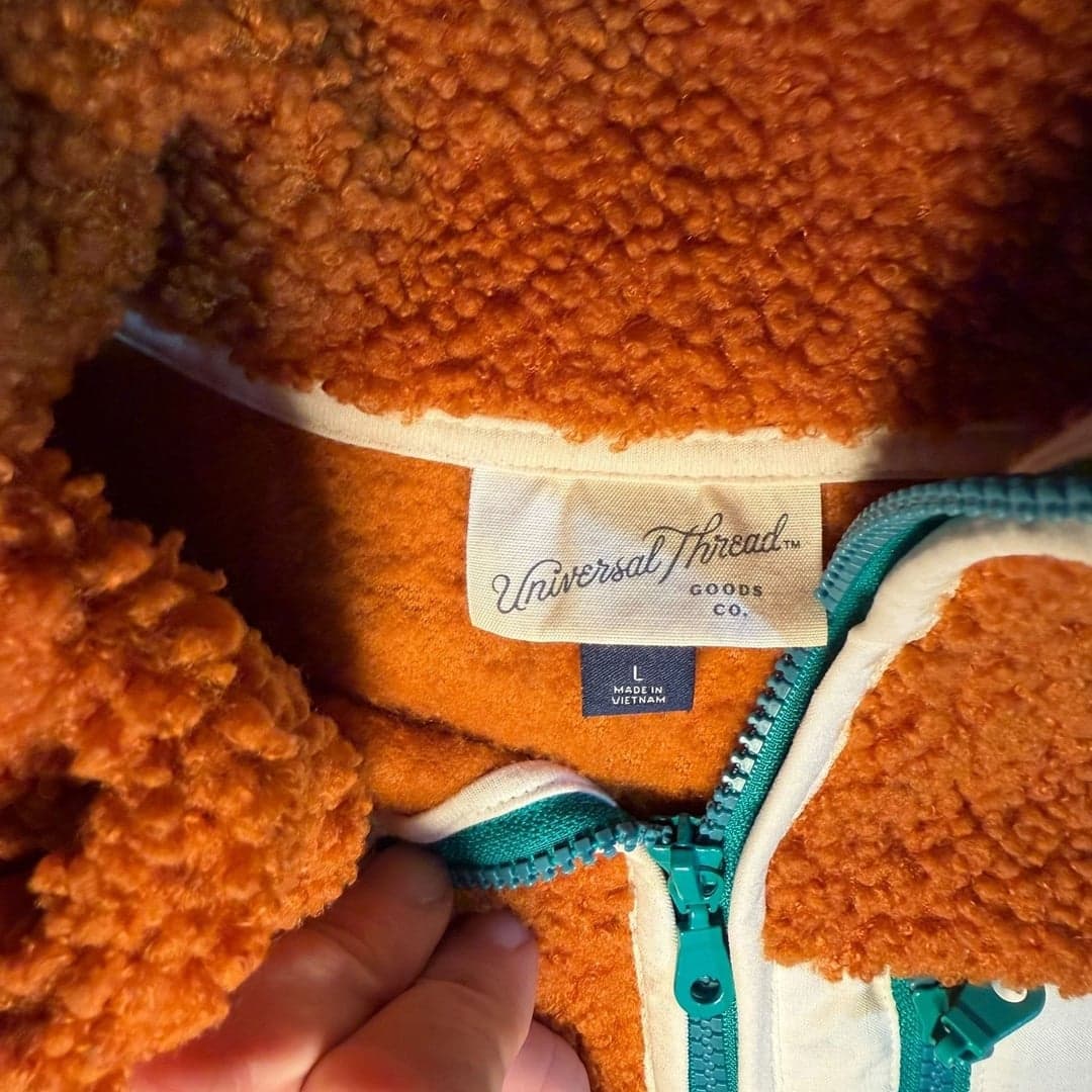 Universal Thread Sherpa Fleece Hooded Jacket Orange Teal Zip Size L - Thumbnail 3