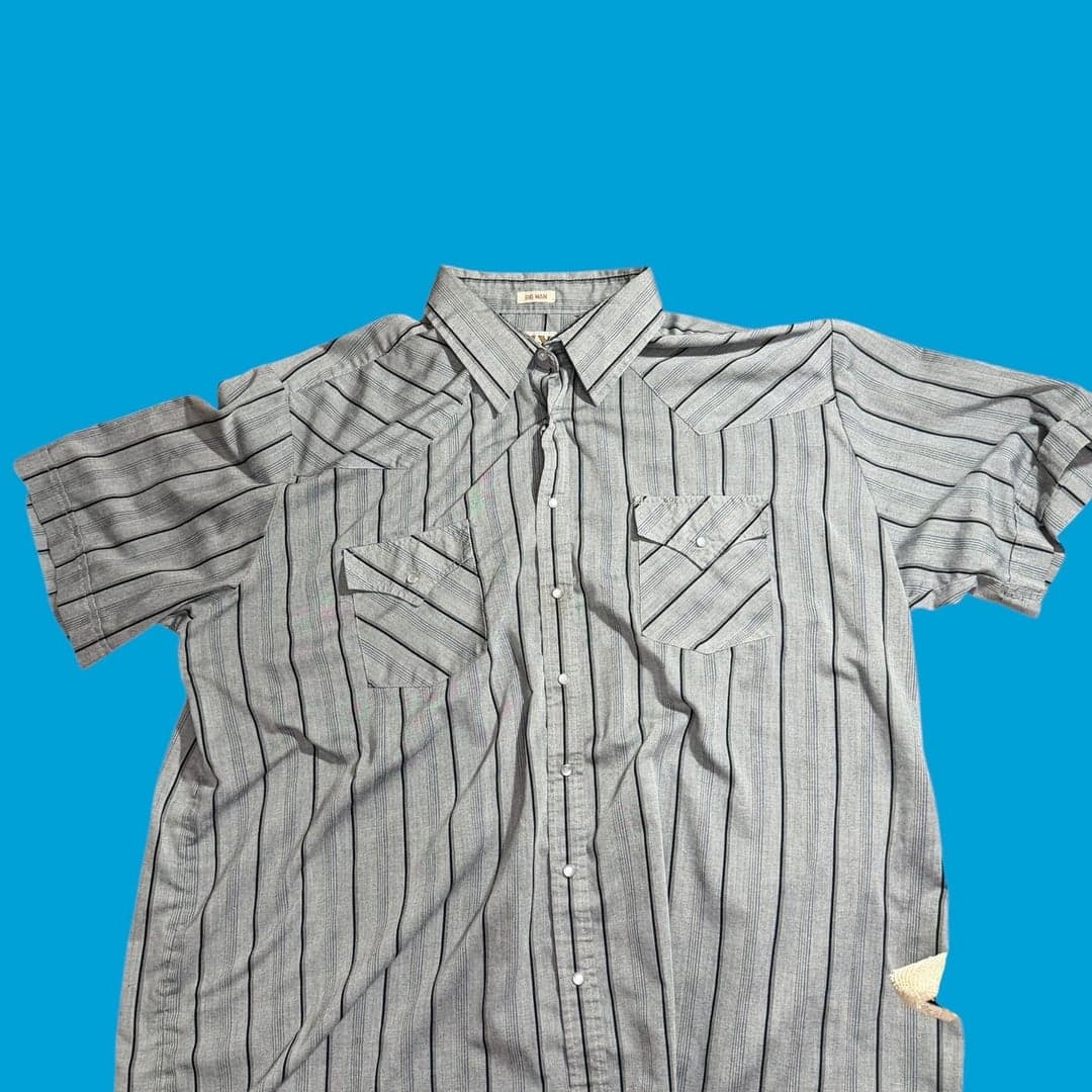 ELY Cattleman 2X Big Man Western Pearl Snap Shirt Gray Striped Short Sleeve - Image 1