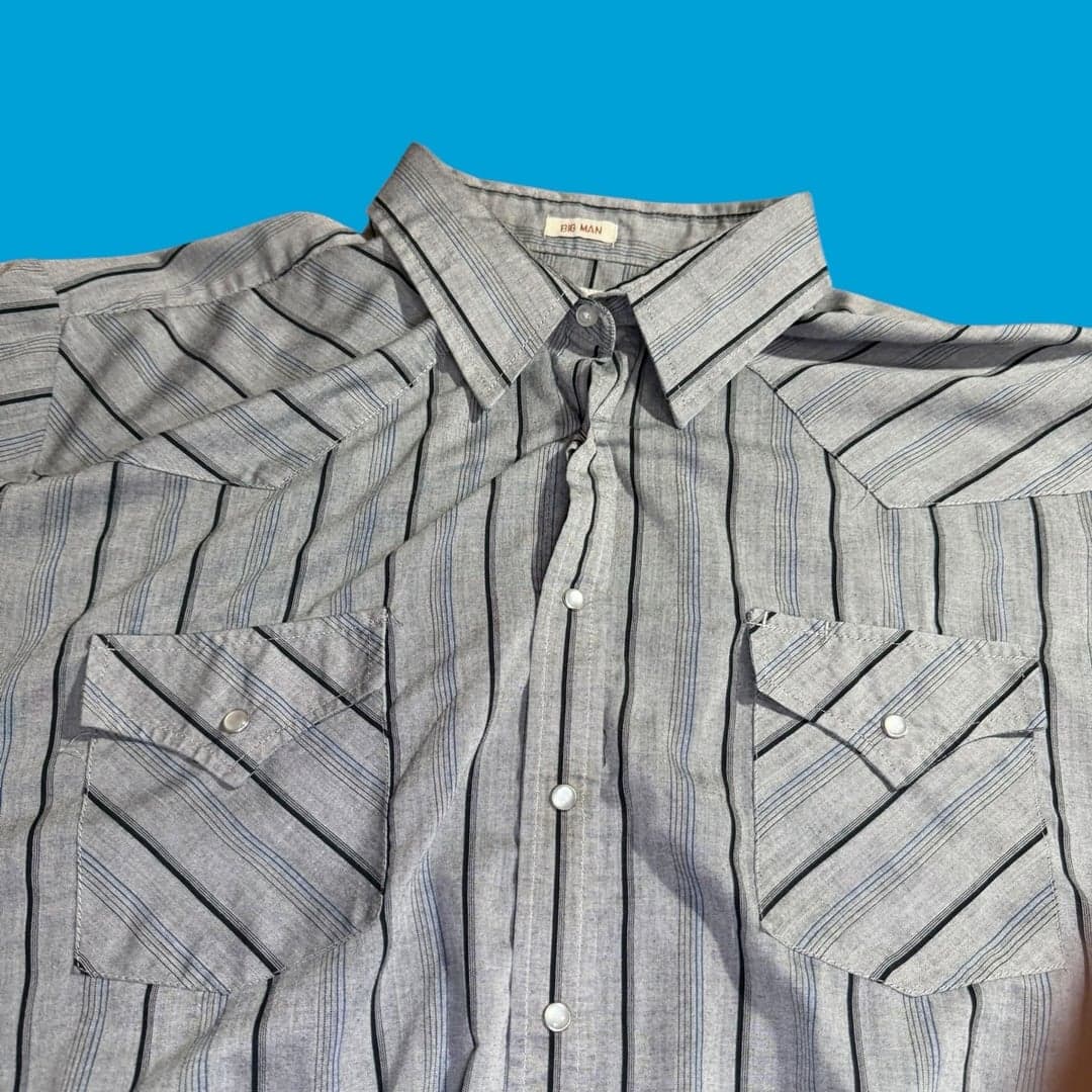 ELY Cattleman 2X Big Man Western Pearl Snap Shirt Gray Striped Short Sleeve - Thumbnail 5