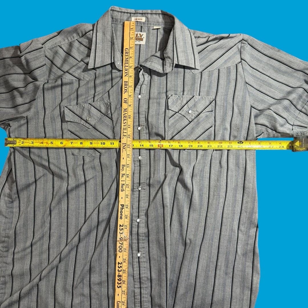 ELY Cattleman 2X Big Man Western Pearl Snap Shirt Gray Striped Short Sleeve - Thumbnail 6