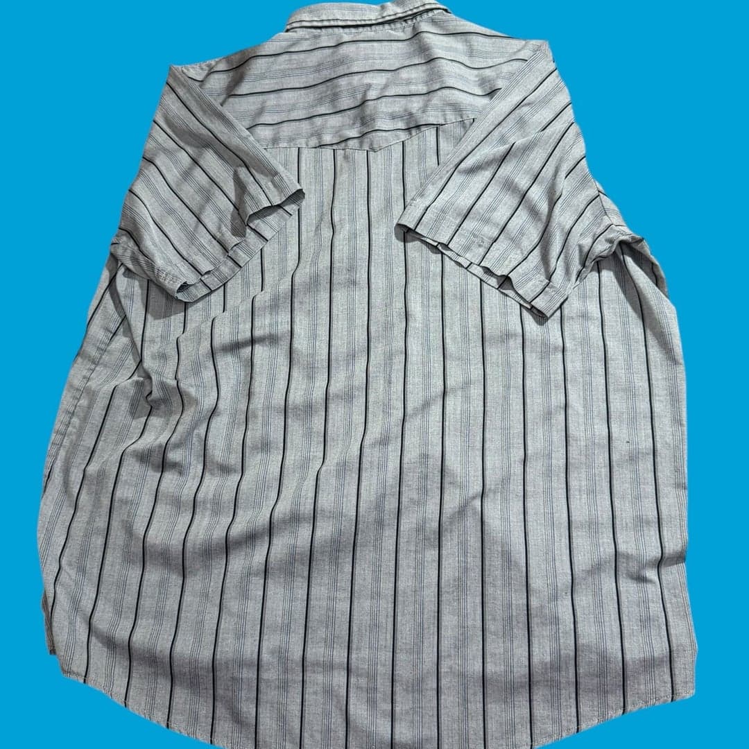 ELY Cattleman 2X Big Man Western Pearl Snap Shirt Gray Striped Short Sleeve - Thumbnail 2