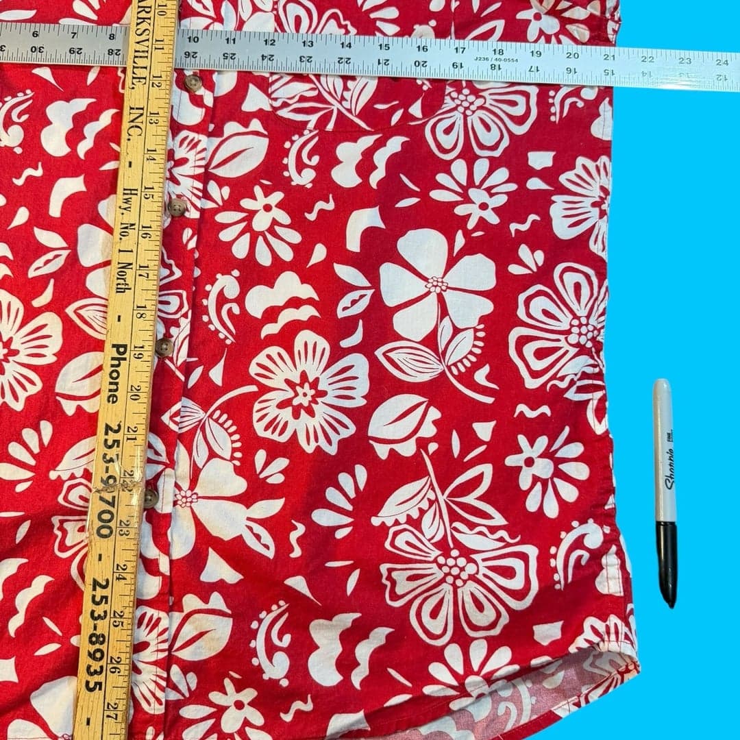 Old Navy Red and White Floral Everyday Short Sleeve Hawaiian Shirt M - Thumbnail 7